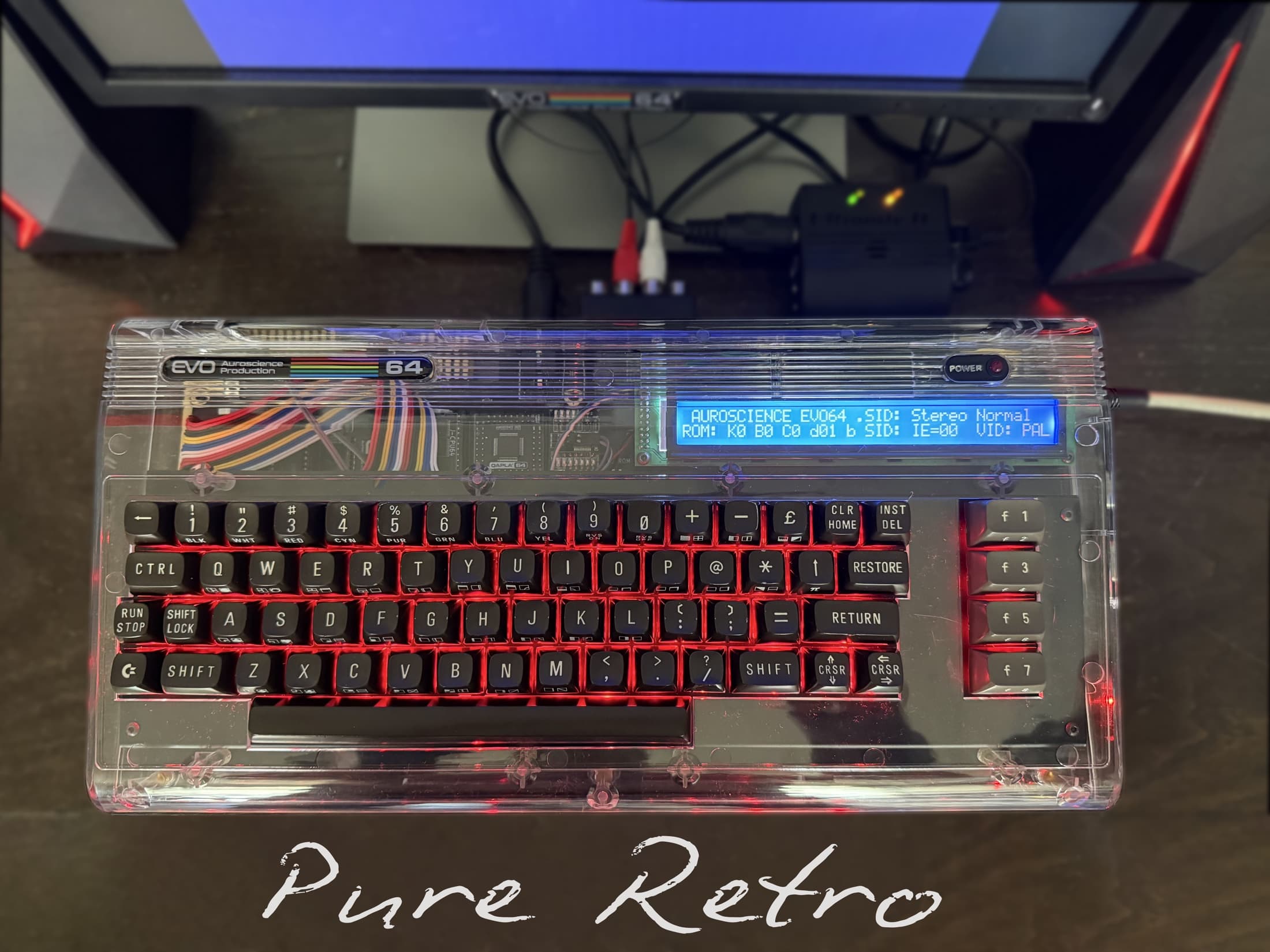 A finished clear-case EVO64 build